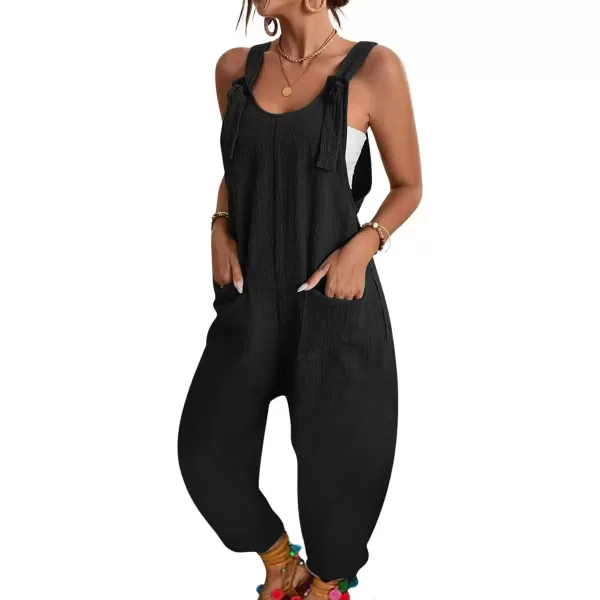 imagechouyatou Womens Adjustable Straps Sleeveless Rompers Summer Casual Loose Jumpsuit Overalls PantBlack