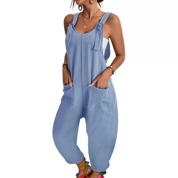 imagechouyatou Womens Adjustable Straps Sleeveless Rompers Summer Casual Loose Jumpsuit Overalls PantLight Blue