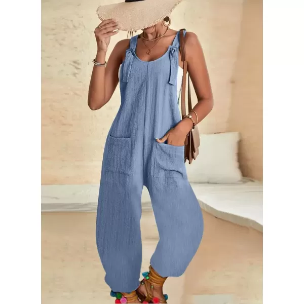 imagechouyatou Womens Adjustable Straps Sleeveless Rompers Summer Casual Loose Jumpsuit Overalls PantLight Blue