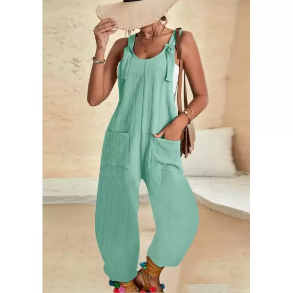 imagechouyatou Womens Adjustable Straps Sleeveless Rompers Summer Casual Loose Jumpsuit Overalls PantLight Green