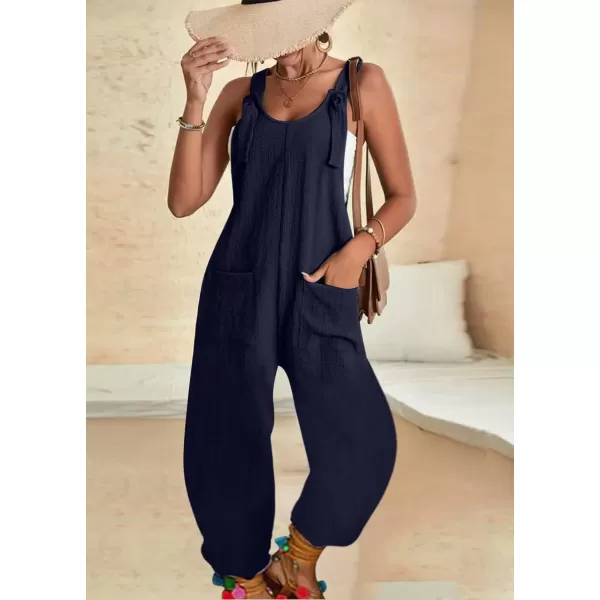 imagechouyatou Womens Adjustable Straps Sleeveless Rompers Summer Casual Loose Jumpsuit Overalls PantNavy Blue