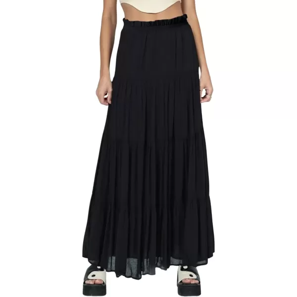 imagechouyatou Womens Boho Elastic High Waist A Line Flowy Swing Beach Vacation Tiered Ruffle Maxi Long SkirtBlack
