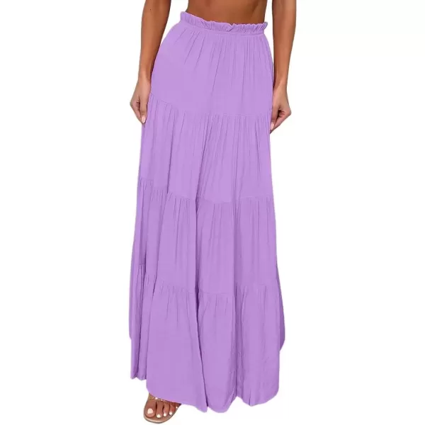 imagechouyatou Womens Boho Elastic High Waist A Line Flowy Swing Beach Vacation Tiered Ruffle Maxi Long SkirtLight Purple