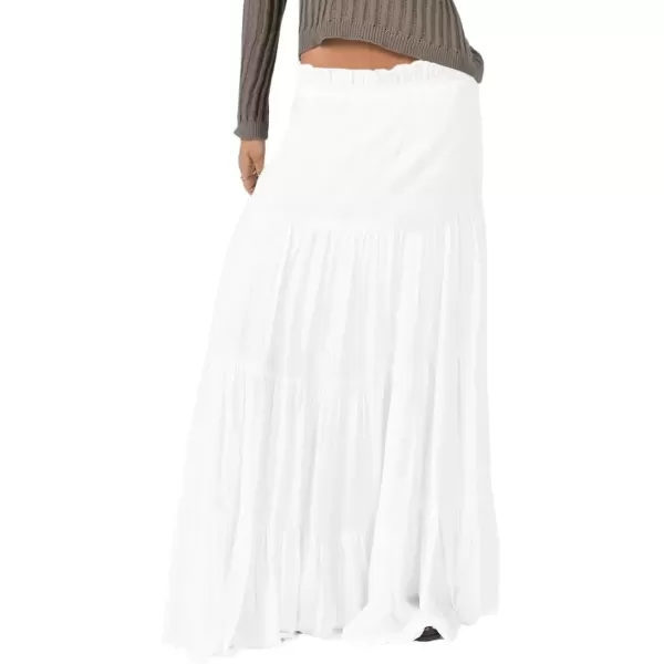 imagechouyatou Womens Boho Elastic High Waist A Line Flowy Swing Beach Vacation Tiered Ruffle Maxi Long SkirtWhite