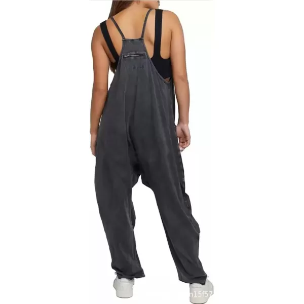 imagechouyatou Womens Casual Jumpsuit Sleeveless V Neck Loose Overalls Baggy Harem Romper With PocketBlack
