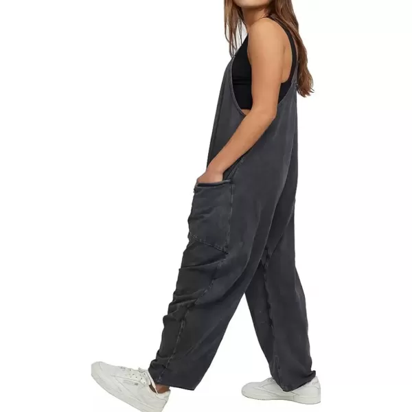 imagechouyatou Womens Casual Jumpsuit Sleeveless V Neck Loose Overalls Baggy Harem Romper With PocketBlack