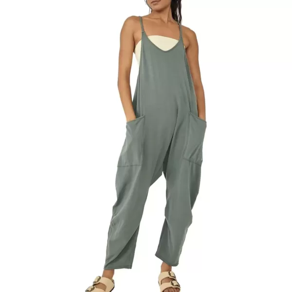 imagechouyatou Womens Casual Jumpsuit Sleeveless V Neck Loose Overalls Baggy Harem Romper With PocketGreen