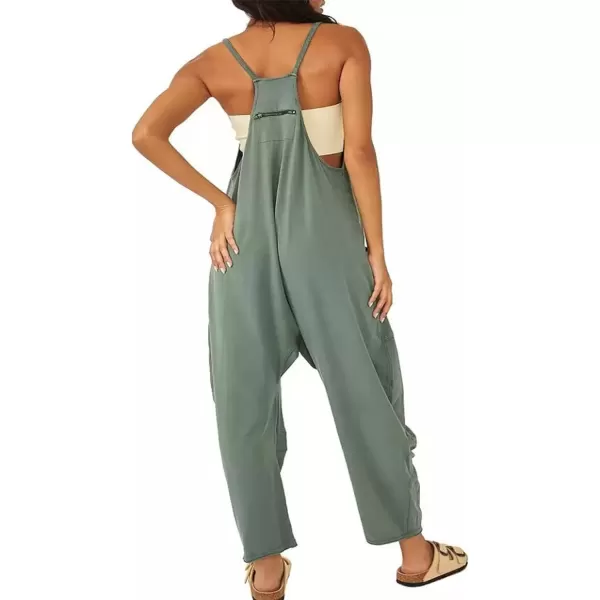 imagechouyatou Womens Casual Jumpsuit Sleeveless V Neck Loose Overalls Baggy Harem Romper With PocketGreen
