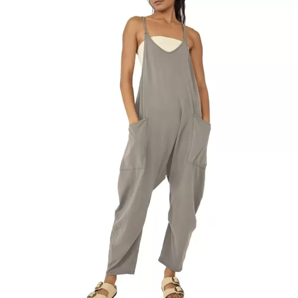 imagechouyatou Womens Casual Jumpsuit Sleeveless V Neck Loose Overalls Baggy Harem Romper With PocketGrey
