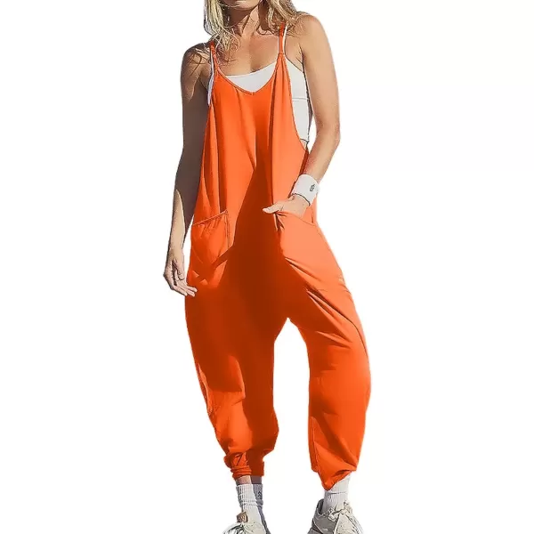 imagechouyatou Womens Casual Jumpsuit Sleeveless V Neck Loose Overalls Baggy Harem Romper With PocketOrange Red