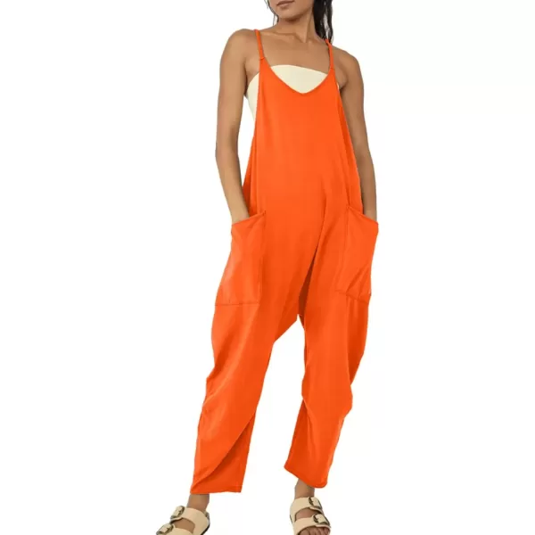 imagechouyatou Womens Casual Jumpsuit Sleeveless V Neck Loose Overalls Baggy Harem Romper With PocketOrange Red