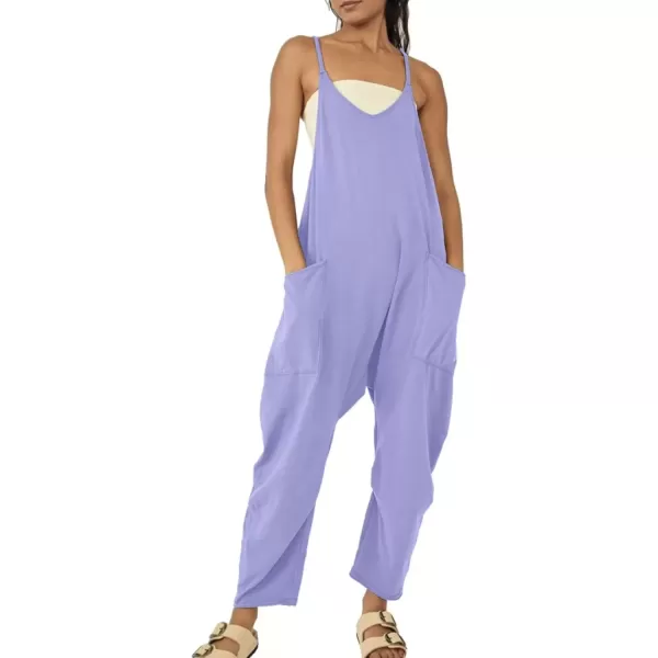 imagechouyatou Womens Casual Jumpsuit Sleeveless V Neck Loose Overalls Baggy Harem Romper With PocketPurple
