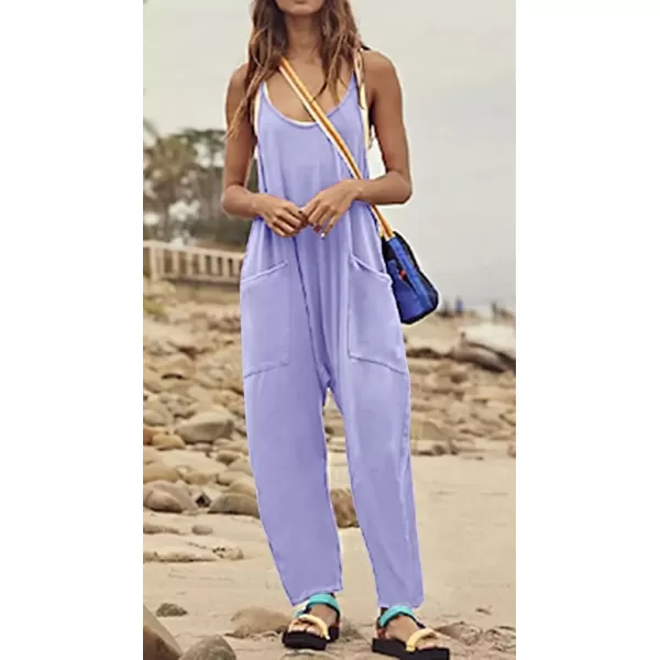 imagechouyatou Womens Casual Jumpsuit Sleeveless V Neck Loose Overalls Baggy Harem Romper With PocketPurple