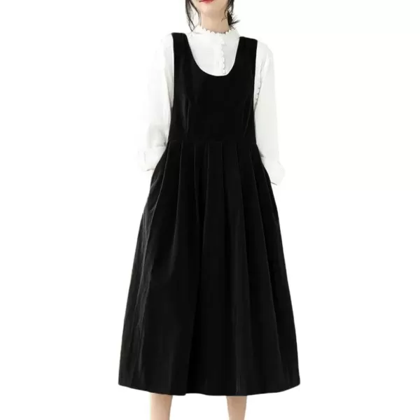 imagechouyatou Womens Cute Velvet Bowknot Babydoll Tank Dress ALine Swing Midi Long Overall Dress with PocketsBlack