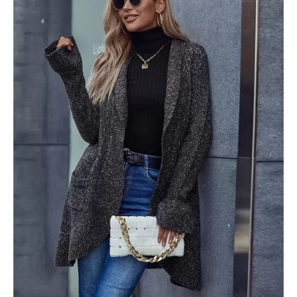 imagechouyatou Womens Fall Flounce Open Front Long Cardigan Sweater Bell Sleeve Dressy Casual Coatigan CoatGrey