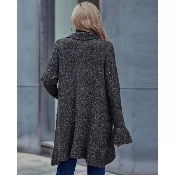 imagechouyatou Womens Fall Flounce Open Front Long Cardigan Sweater Bell Sleeve Dressy Casual Coatigan CoatGrey