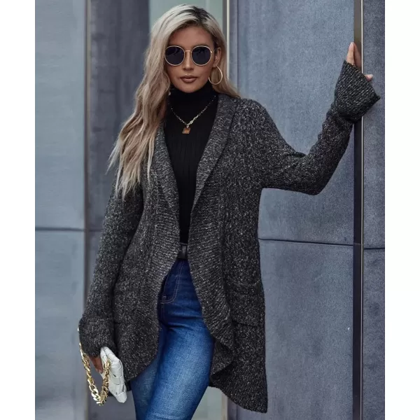 imagechouyatou Womens Fall Flounce Open Front Long Cardigan Sweater Bell Sleeve Dressy Casual Coatigan CoatGrey