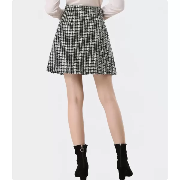 imagechouyatou Womens Fall Winter Elegant Tweed Plaid High Waist Casual ALine Tartan Pleated Short Mini SkirtBlack