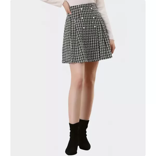 imagechouyatou Womens Fall Winter Elegant Tweed Plaid High Waist Casual ALine Tartan Pleated Short Mini SkirtBlack