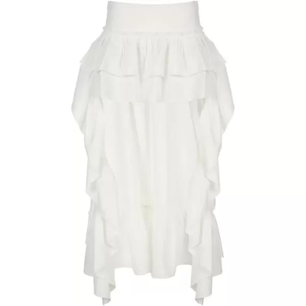 imagechouyatou Womens Sexy Y2k Irregular High Low Ruffle Hem Skirt Boho Egirl Goth Flowy Tiered Midi Long SkirtWhite