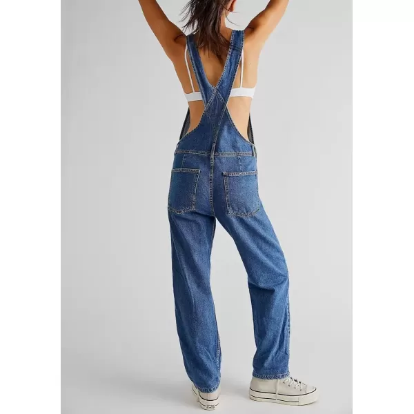 imagechouyatou Womens Spring Adjustable Strap Denim Jumpsuit Straight Leg Bib Overall Jeans PantDark Blue
