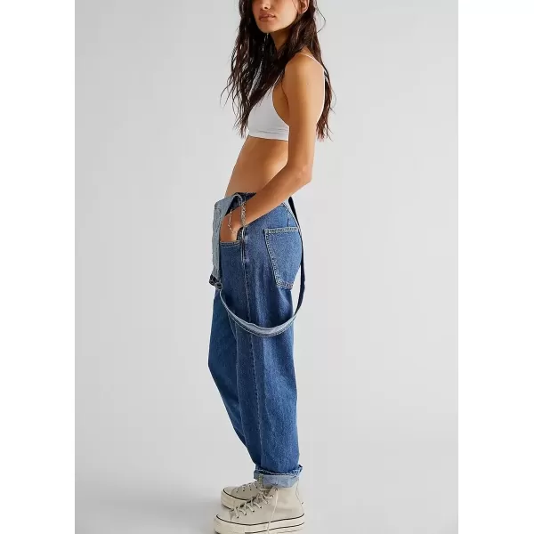 imagechouyatou Womens Spring Adjustable Strap Denim Jumpsuit Straight Leg Bib Overall Jeans PantDark Blue