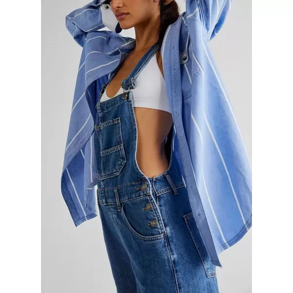 imagechouyatou Womens Spring Adjustable Strap Denim Jumpsuit Straight Leg Bib Overall Jeans PantDark Blue