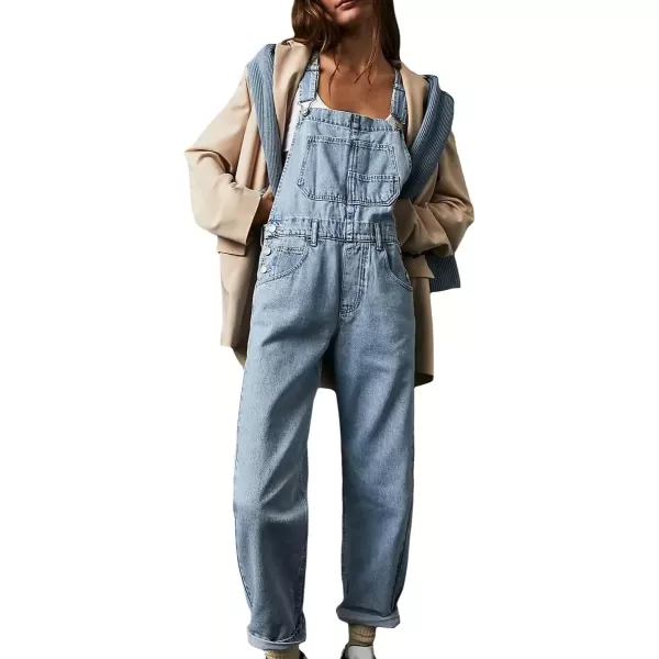 imagechouyatou Womens Spring Adjustable Strap Denim Jumpsuit Straight Leg Bib Overall Jeans PantLight Blue