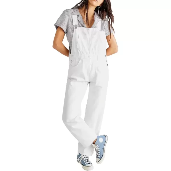 imagechouyatou Womens Spring Adjustable Strap Denim Jumpsuit Straight Leg Bib Overall Jeans PantWhite