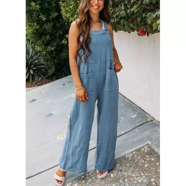 imagechouyatou Womens Summer Adjustable Strap Bib Overalls Loose Wide Leg Casual Jumpsuits Romper with PocketsBlue