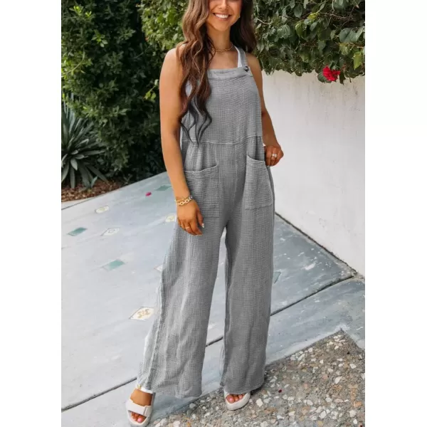 imagechouyatou Womens Summer Adjustable Strap Bib Overalls Loose Wide Leg Casual Jumpsuits Romper with PocketsGrey
