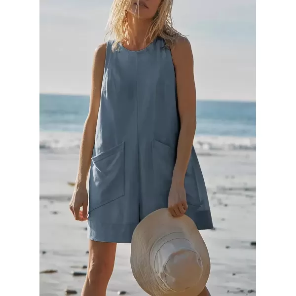 imagechouyatou Womens Summer Cotton Linen Overall Shorts Casual Loose Sleeveless Romper JumpsuitsAquamarine