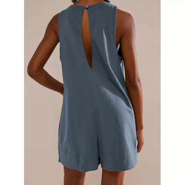 imagechouyatou Womens Summer Cotton Linen Overall Shorts Casual Loose Sleeveless Romper JumpsuitsAquamarine