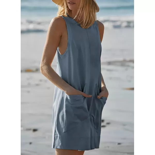 imagechouyatou Womens Summer Cotton Linen Overall Shorts Casual Loose Sleeveless Romper JumpsuitsAquamarine