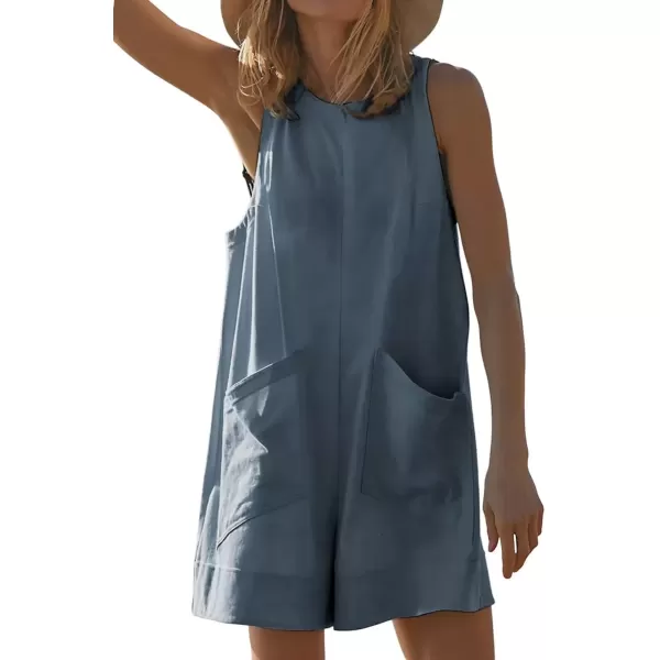 imagechouyatou Womens Summer Cotton Linen Overall Shorts Casual Loose Sleeveless Romper JumpsuitsAquamarine