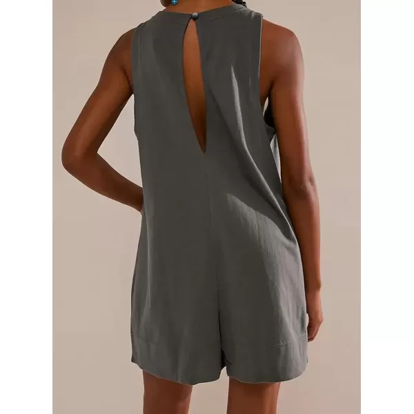 imagechouyatou Womens Summer Cotton Linen Overall Shorts Casual Loose Sleeveless Romper JumpsuitsDark Grey