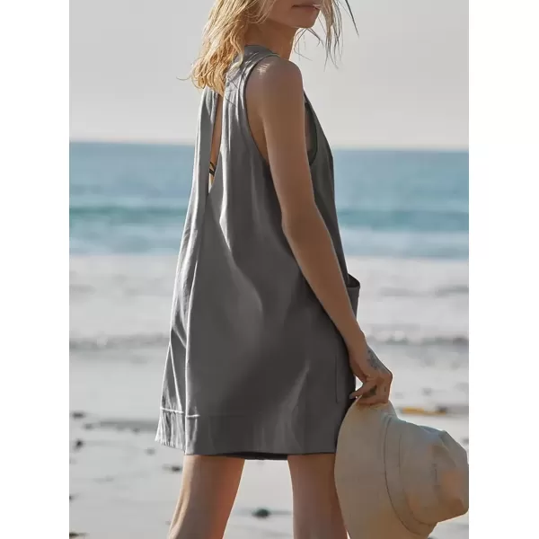 imagechouyatou Womens Summer Cotton Linen Overall Shorts Casual Loose Sleeveless Romper JumpsuitsDark Grey