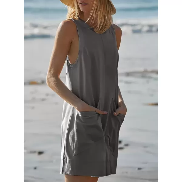 imagechouyatou Womens Summer Cotton Linen Overall Shorts Casual Loose Sleeveless Romper JumpsuitsDark Grey