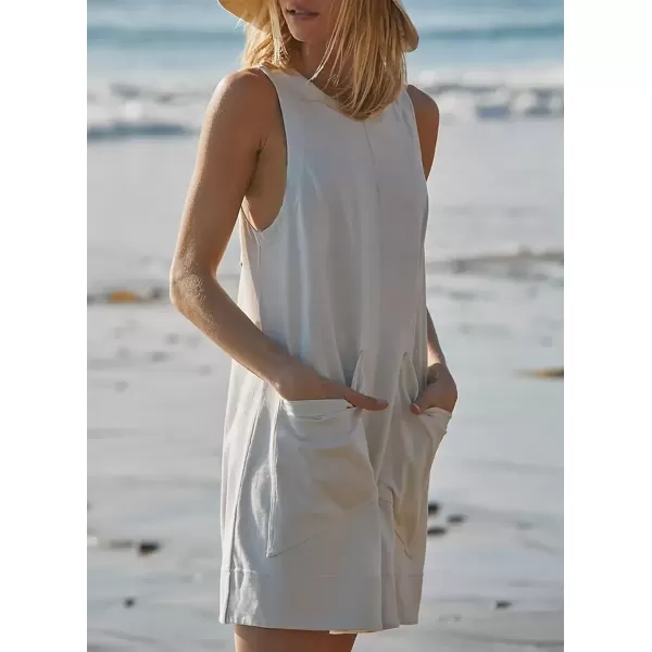 imagechouyatou Womens Summer Cotton Linen Overall Shorts Casual Loose Sleeveless Romper JumpsuitsWhite