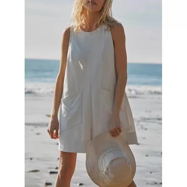 imagechouyatou Womens Summer Cotton Linen Overall Shorts Casual Loose Sleeveless Romper JumpsuitsWhite