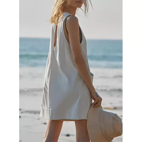 imagechouyatou Womens Summer Cotton Linen Overall Shorts Casual Loose Sleeveless Romper JumpsuitsWhite