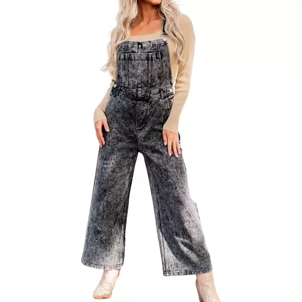 imagechouyatou Womens Vintage Adjustable Strap Denim Bib Overalls Straight Leg Utility Cargo Jeans Pants JumpsuitBlack Grey
