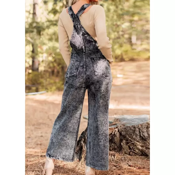 imagechouyatou Womens Vintage Adjustable Strap Denim Bib Overalls Straight Leg Utility Cargo Jeans Pants JumpsuitBlack Grey