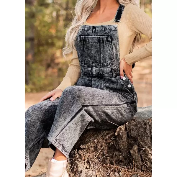 imagechouyatou Womens Vintage Adjustable Strap Denim Bib Overalls Straight Leg Utility Cargo Jeans Pants JumpsuitBlack Grey