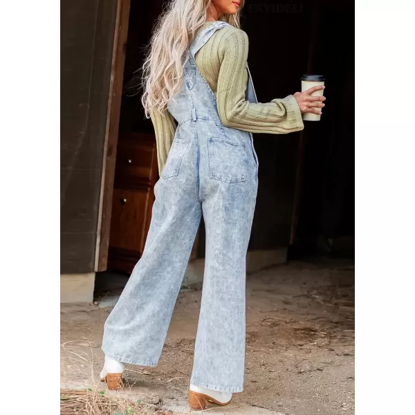 imagechouyatou Womens Vintage Adjustable Strap Denim Bib Overalls Straight Leg Utility Cargo Jeans Pants JumpsuitBlue