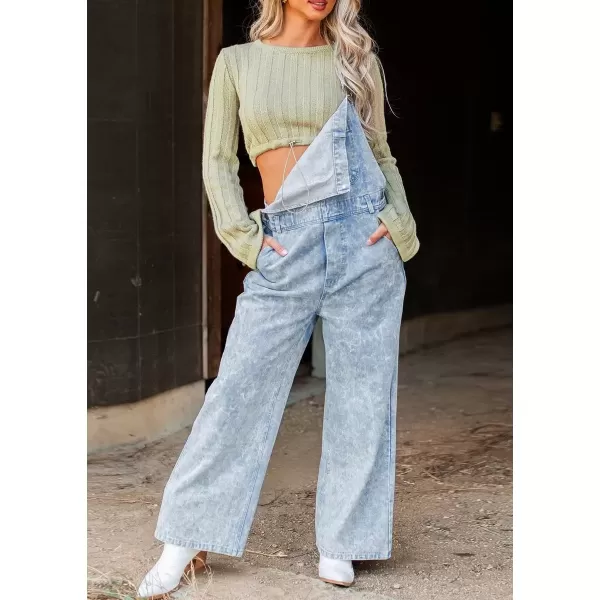 imagechouyatou Womens Vintage Adjustable Strap Denim Bib Overalls Straight Leg Utility Cargo Jeans Pants JumpsuitBlue