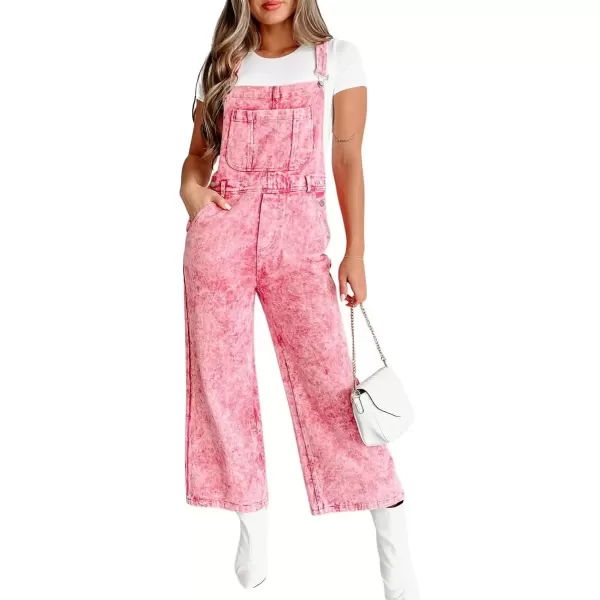 imagechouyatou Womens Vintage Adjustable Strap Denim Bib Overalls Straight Leg Utility Cargo Jeans Pants JumpsuitPink