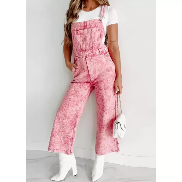 imagechouyatou Womens Vintage Adjustable Strap Denim Bib Overalls Straight Leg Utility Cargo Jeans Pants JumpsuitPink