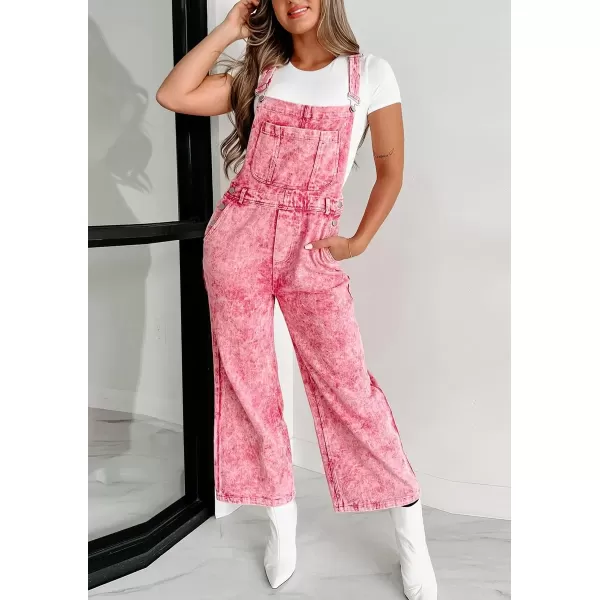 imagechouyatou Womens Vintage Adjustable Strap Denim Bib Overalls Straight Leg Utility Cargo Jeans Pants JumpsuitPink