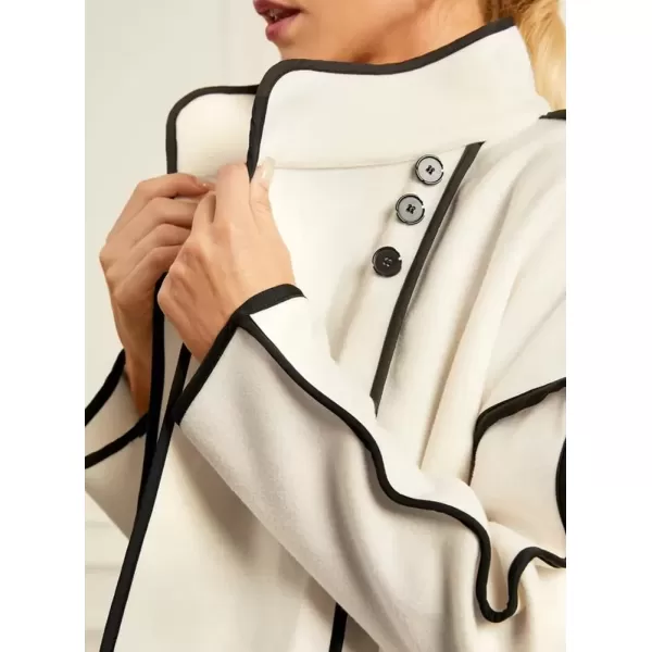 imagechouyatou Womens Winter Stand Collar Button Down Wool Coat Casual Loose Short Wool JacketWhite